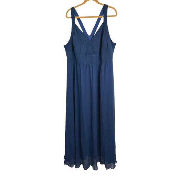 Roiii Women's Sz XL Elegant Navy Blue Chiffon Maxi Dress Cross-Back Straps - Picture 5 of 15